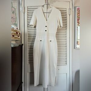 Ted Baker Cream Midi Dress with Button Detail